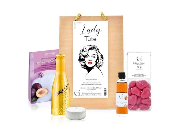 Wundertüte Genial Geniessen Lady Tüte Geschenktüte mit goldener Kordel