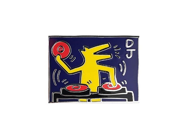 Pin Pintrill Keith Haring Anstecker DJ Dog Gelb