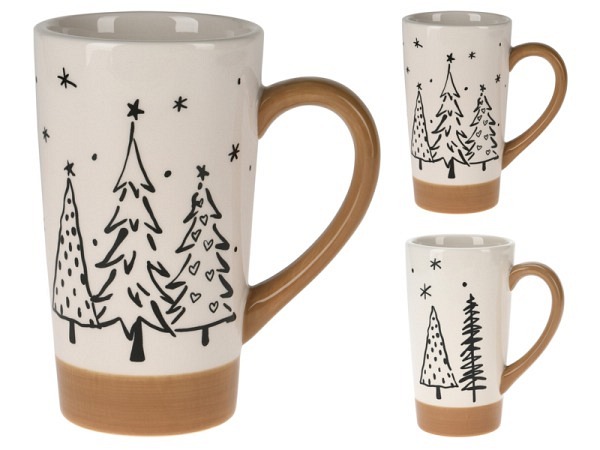 Tasse Koopman Weihnachtsbaum weiss, schwarz