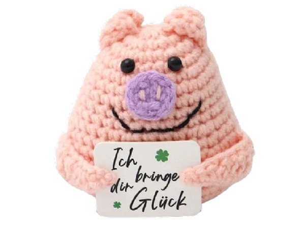 Stofftier I Am Creative gehäkeltes Mini-Plüschtier positive Schwein