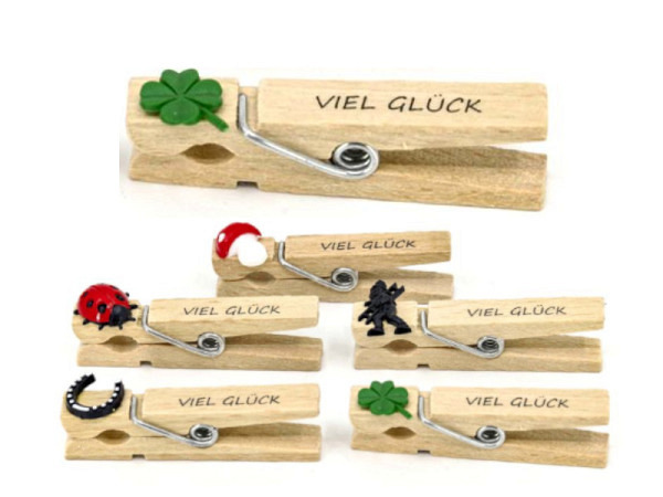 Deko Locnikar Glücksbringer auf Holzklammer assortiert
