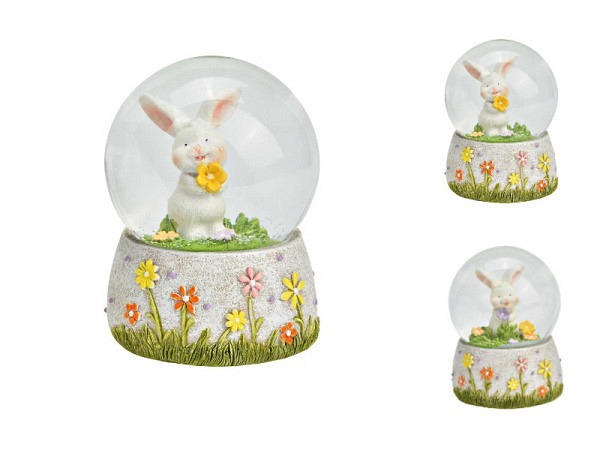 Schneekugel Wurm Hase mit Blume in der Hand