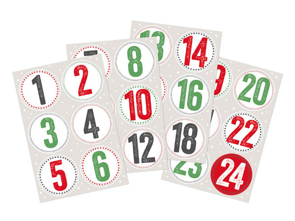 Aufkleber Braun&Company Adventskalender Sticker Zahlen 1-24 Classic