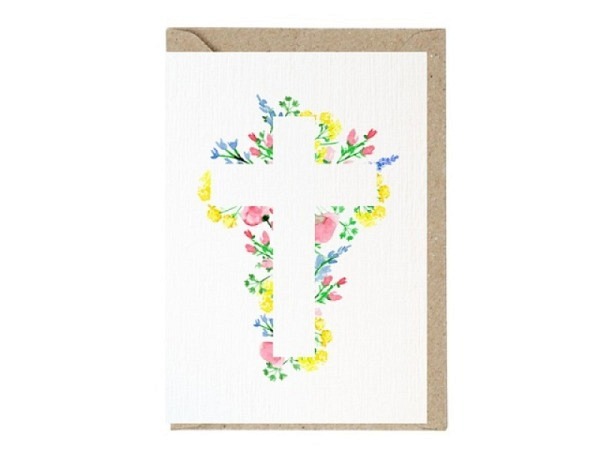 Karte Emi Grafikstudio Blumenkreuz A6 hoch weiss<br>