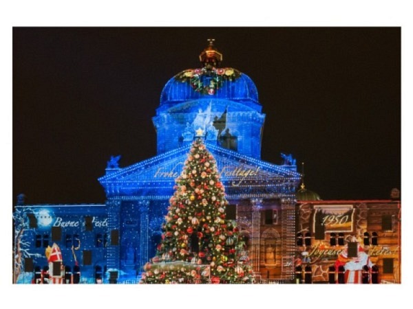 Weihnachtskarte Bern Bundeshaus Weihnachtsbeleuchtung