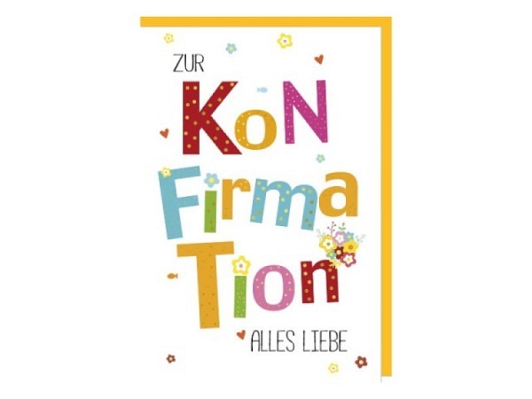 Konfirmationskarte Braun+Company Farbige Buchstaben und Blumen