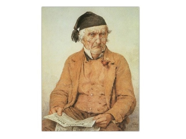 Postkarte Reiter Albert Anker der Zeitungsleser ..