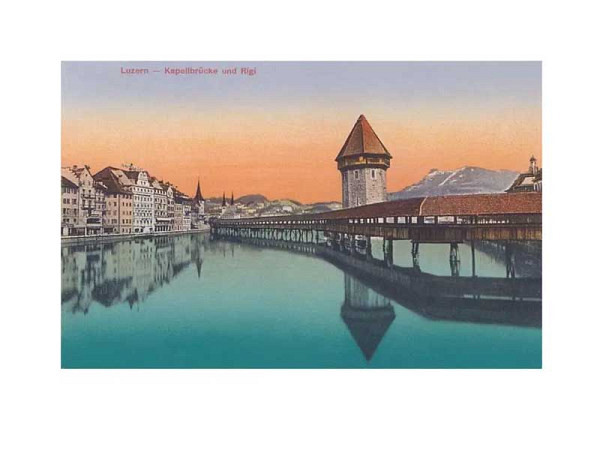 Postkarte Found Image Luzern Kapellbrücke Luzern mit Rigi im Hintergrund