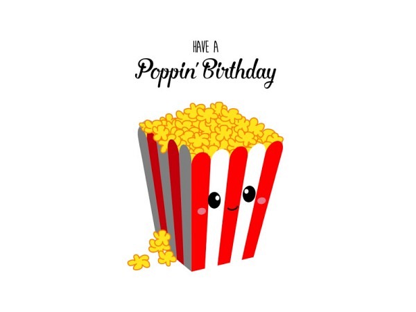 Postkarte Inktvis Hab einen poppin' Geburtstag Popcorn