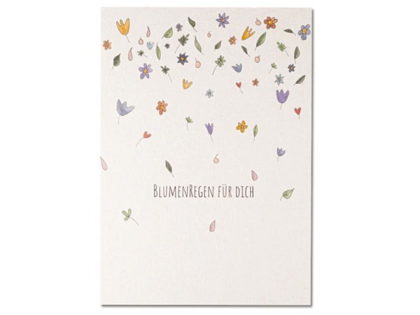 Postkarte Keitcards Blumenregen für dich. Weisse Postkarte aus hochwertigem Naturkarton