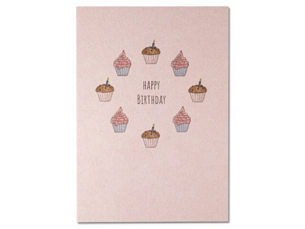 Postkarte Keitcards Happy Birthday. Pinke Postkarte aus hochwertigem Naturkarton