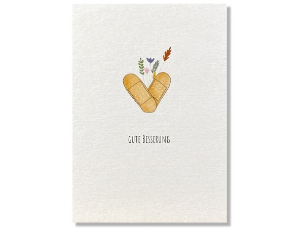 Postkarte Keitcards Gute Besserung. Weisse Postkarte aus hochwertigem Naturkarton