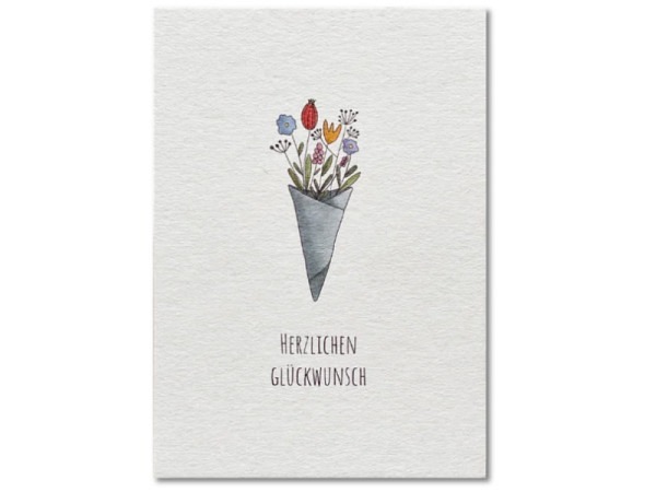 Postkarte Keitcards herzlichen Glückwunsch. Weisse Postkarte aus hochwertigem Naturkarton