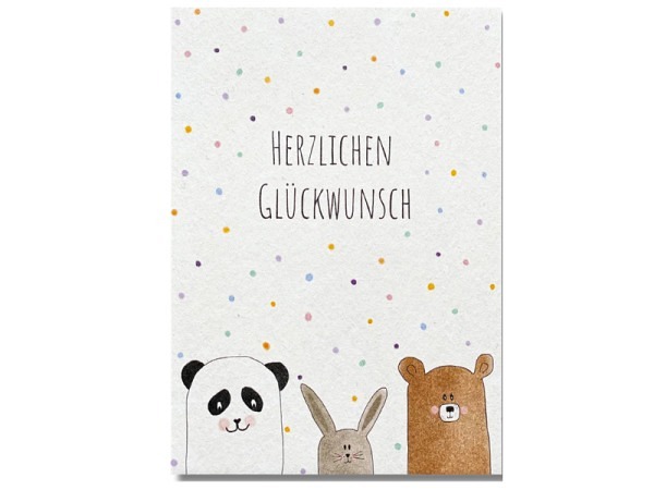 Postkarte Keitcards herzlichen Glückwunsch. Weisse Postkarte aus hochwertigem Naturkarton