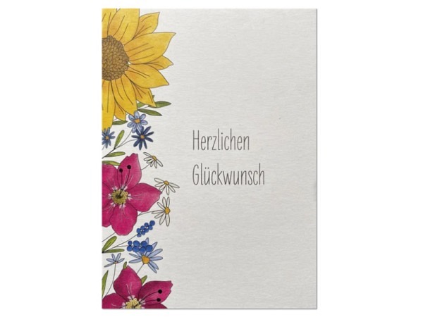Postkarte Keitcards herzlichen Glückwunsch. Weisse Postkarte aus hochwertigem Naturkarton