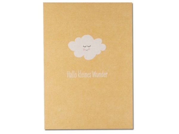 Postkarte Keitcards Hallo kleines Wunder. Orang/Gelbe Postkarte aus hochwertigem Naturkarton