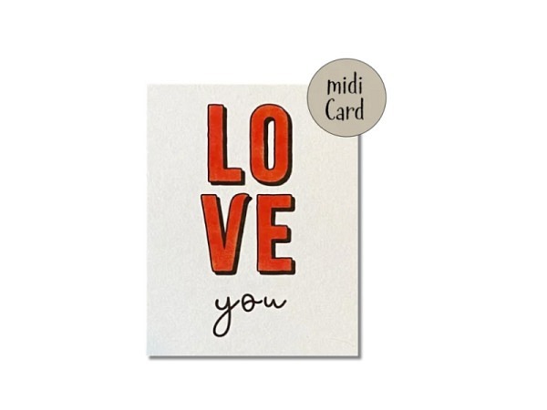 Postkarte Keitcards Love you. Weisse Midikarte aus hochwertigem Bierfilz karton
