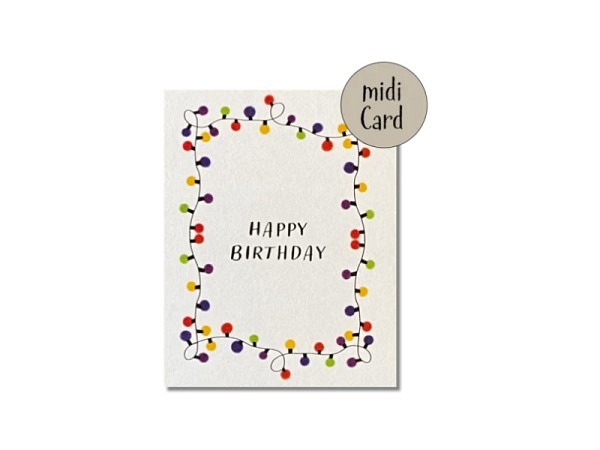 Postkarte Keitcards Happy Birthday. Weisse Midikarte aus hochwertigem Bierfilzkarton