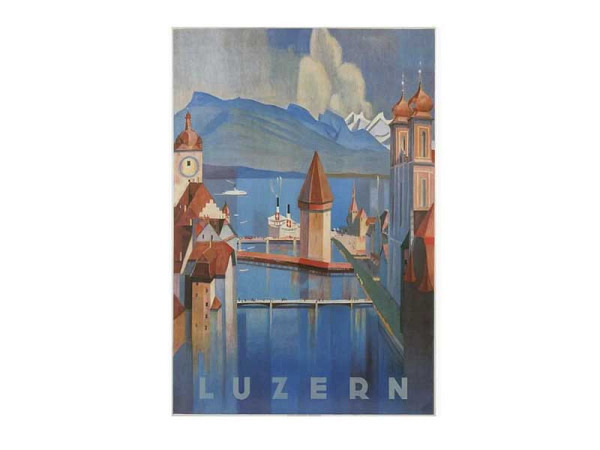 Postkarte Found Image Luzern Reiseplakat mit Luzern Stadt im Hintergrund