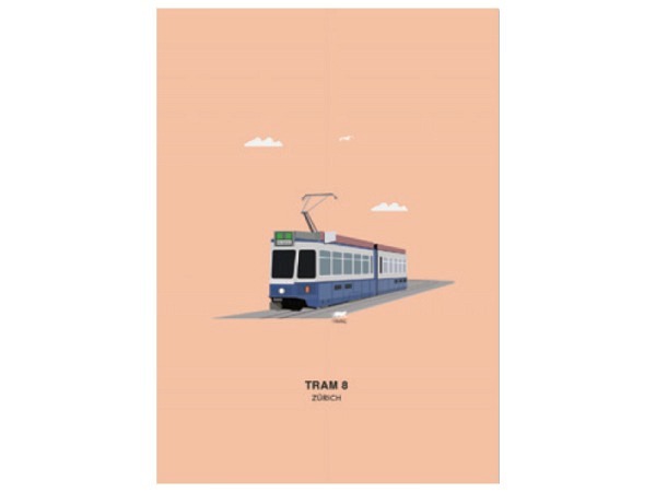 Postkarte Ykoons Zürich Minimal A6 Tram 8