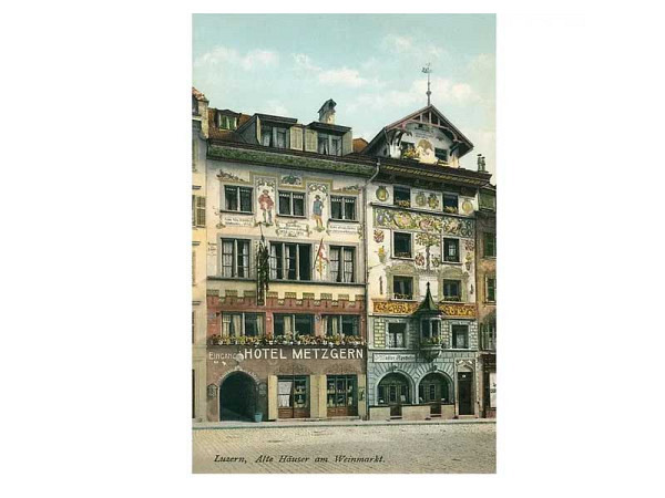 Postkarte Found Image Luzern Alte Häuser in Luze..