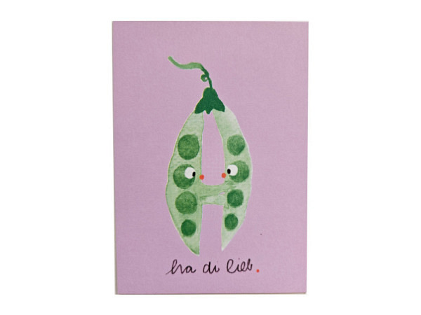 Postkarte Frolein Mint Ha di lieb, mit lustiger Erbse