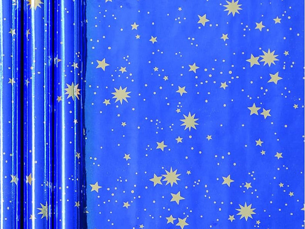 Geschenkpapier Clairefontaine Star Paper blau mit silbernen Sternen