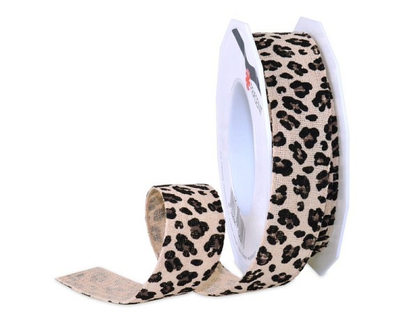 Geschenkband Präsent Leinenband Leopard 25mmx15m natur