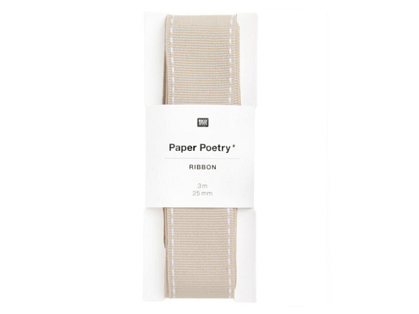 Geschenkband Rico Design Webband mit Naht Beige Weiss 25mmx3m