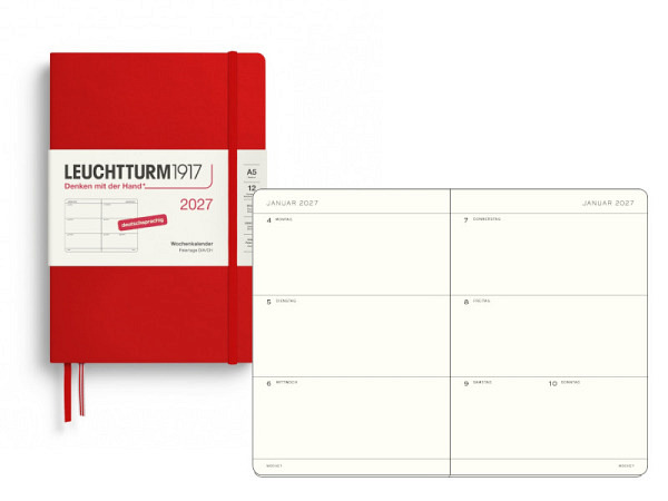 Agenda Leuchtturm Medium 7 Tage auf 2 Seiten horizontal Hardcover cherry