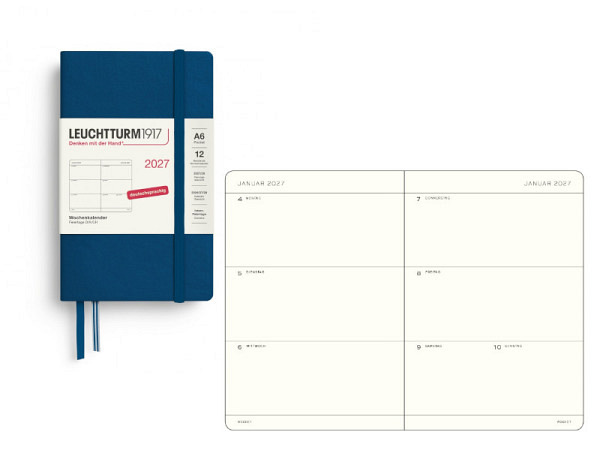Agenda Leuchtturm Pocket 7 Tage auf 2 Seiten horizontal Hardcover indigo, Wochenkalender