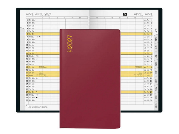 Agenda Rido Planer Uni-Planer Alpha bordeaux 1Monat auf 2Seiten