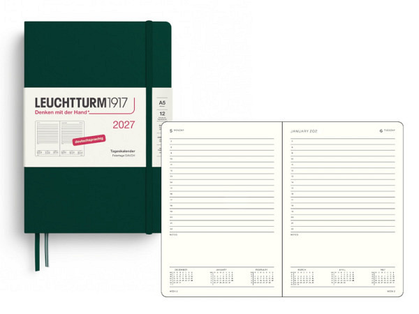 Agenda Leuchtturm Medium 1 Tag auf 1 Seite Hardcover forest green