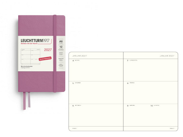 Agenda Leuchtturm Pocket 7 Tage auf 2 Seiten horizontal Hardcover dusty rose