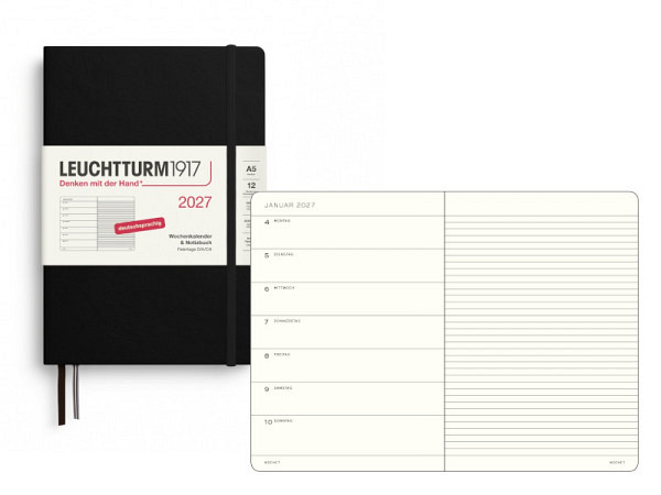 Agenda Leuchtturm Medium 7 Tage auf 1 Seite Hardcover schwarz