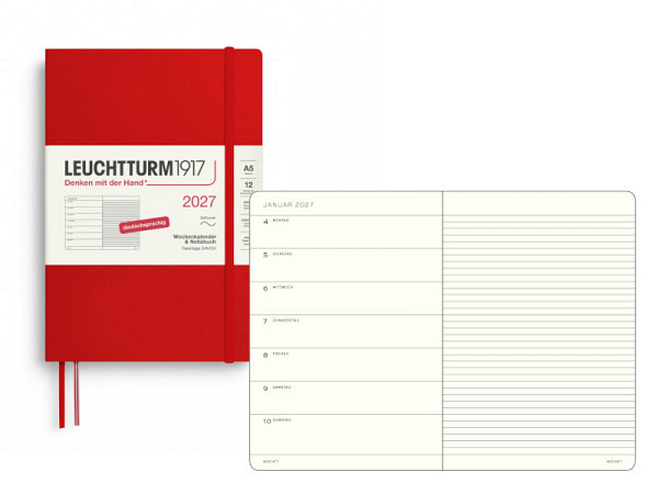 Agenda Leuchtturm Medium 7 Tage auf 1 Seite Softcover cherry