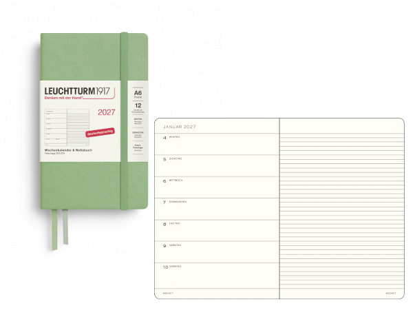 Agenda Leuchtturm Pocket 7 Tage auf 1 Seite Hardcover salbei