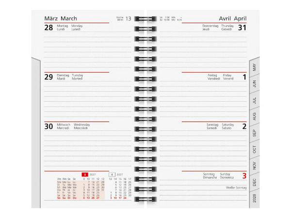 Agenda Rido Planer International Wire-O Einlage 7 Tage auf 2 Seiten