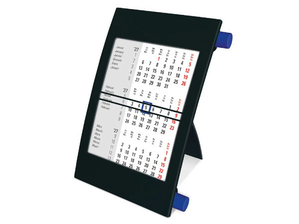 Tischkalender Simplex Saturex 3-Monate Drehmechanik schwarz/blau