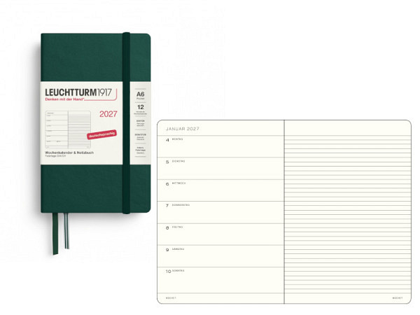 Agenda Leuchtturm Pocket 7 Tage auf 1 Seite Hardcover forest green