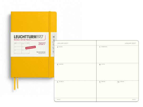 Agenda Leuchtturm Medium 7 Tage auf 2 Seiten horizontal Hardcover sunflower