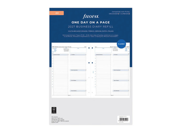 Einlage Filofax A4 Size Kalendarium Business 1Tag auf 1Seite