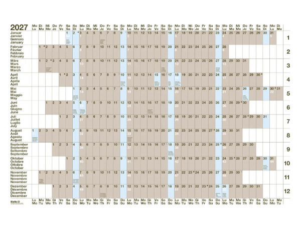 Wandplaner Biella 69,5x46cm horizontale Monatsteilung