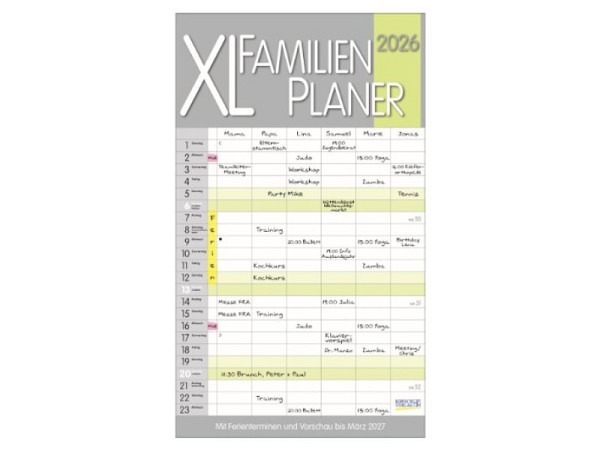 Familienplaner Korsch XL Pastell 27x47cm mit 6 S..