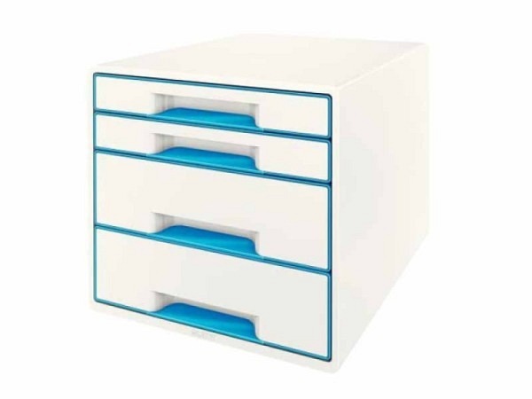 Büroset Leitz Wow Cube perlweiss-blau mit 4 Schubladen für A4-Formate