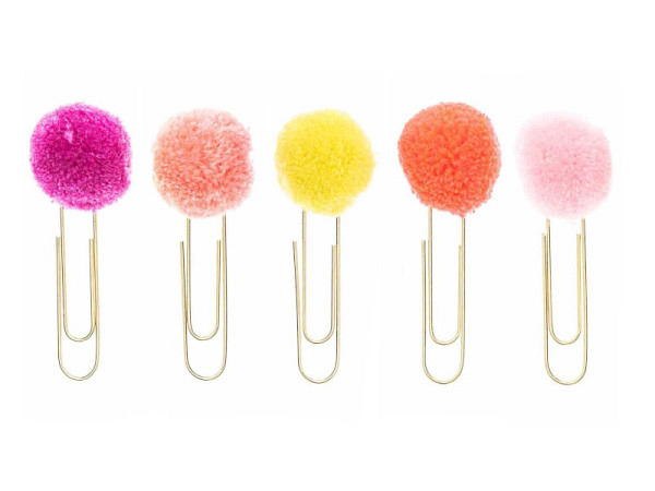 Büroklammern Rico Design gold mit Pompons pink 4cm 5Stk.