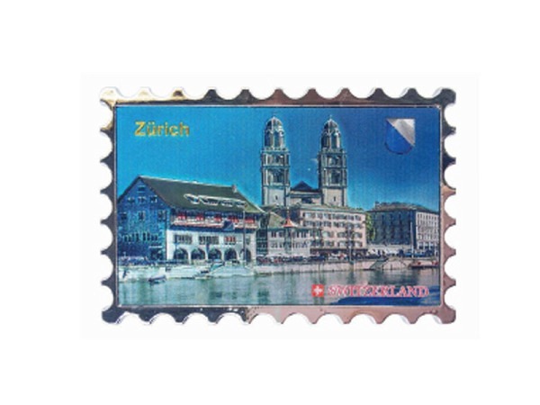 Magnet Metallmagnet mit rechteckigem Bild von Zürich