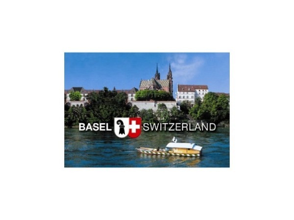 Magnet Basel Schifflände Rhein mit Münster und Fährboot