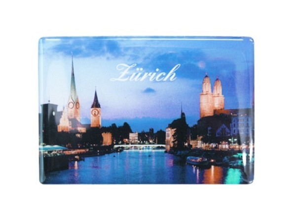 Magnet Zürich, rechteckiges Magnet mit Foto der Stadt Zürich