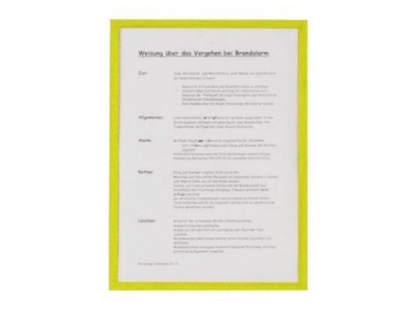 Sichttafel Berec Infotasche A4 mit gelbem Rahmen